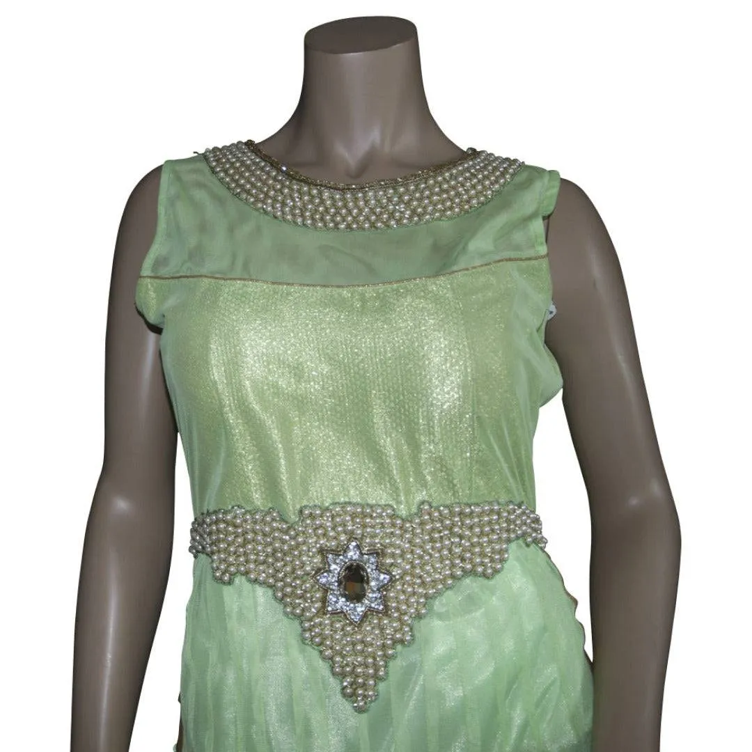 Light green embroidered floor length gown