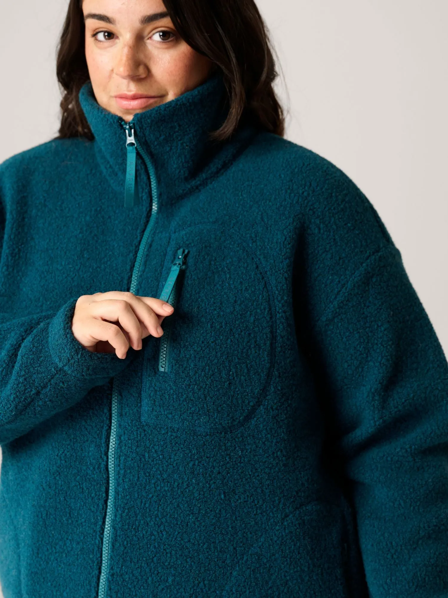 Minna Minimalist Wool Fleece Jacket Teal
