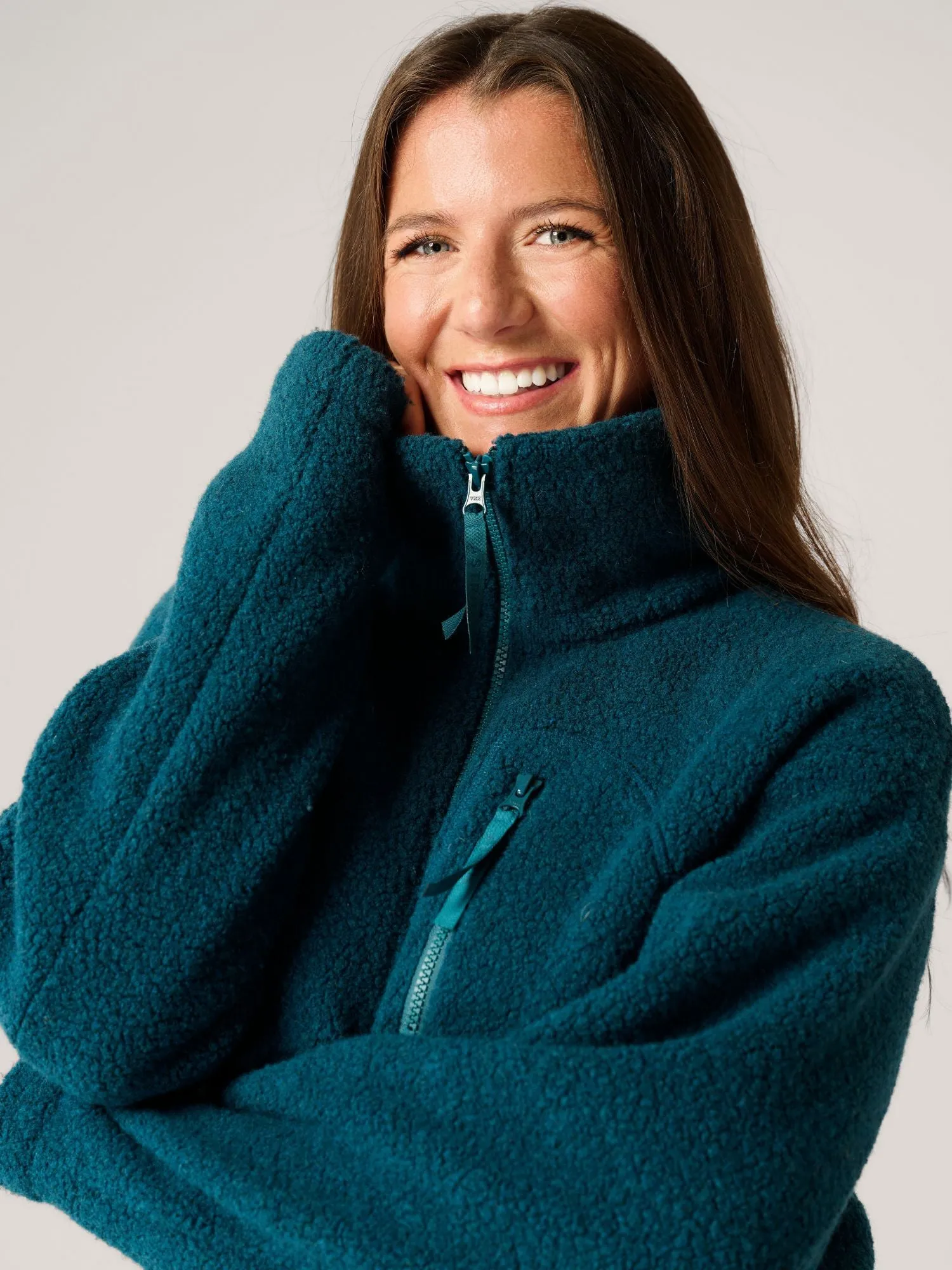 Minna Minimalist Wool Fleece Jacket Teal