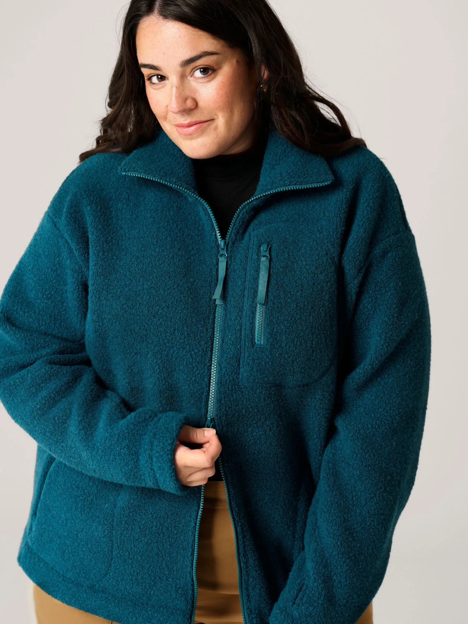 Minna Minimalist Wool Fleece Jacket Teal