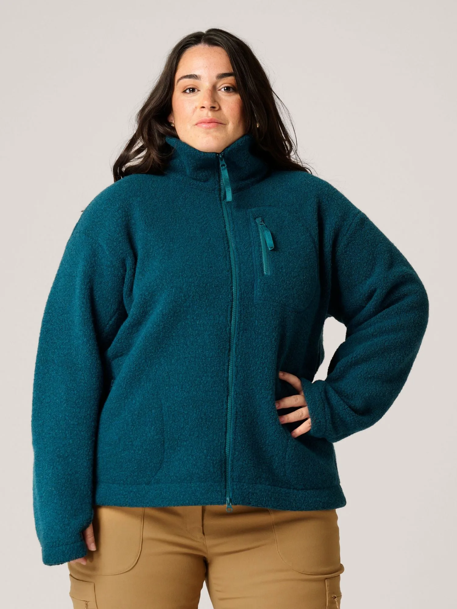 Minna Minimalist Wool Fleece Jacket Teal