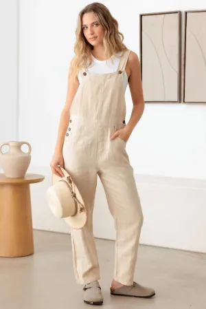 Natural Color Button Detail Overall Jumpsuit