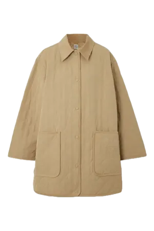 Oversized Beige Corduroy-Trimmed Quilted Organic Cotton-Blend Jacket
