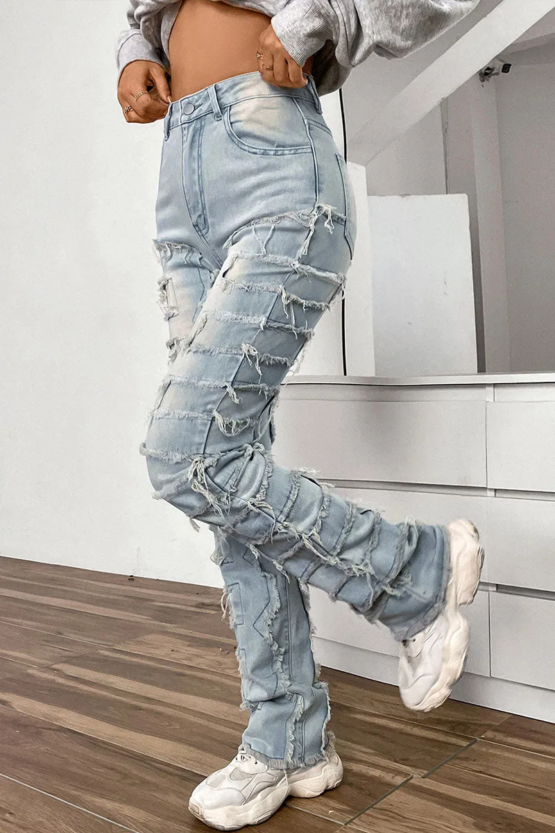PJ628 Patch Distressed Denim Pants
