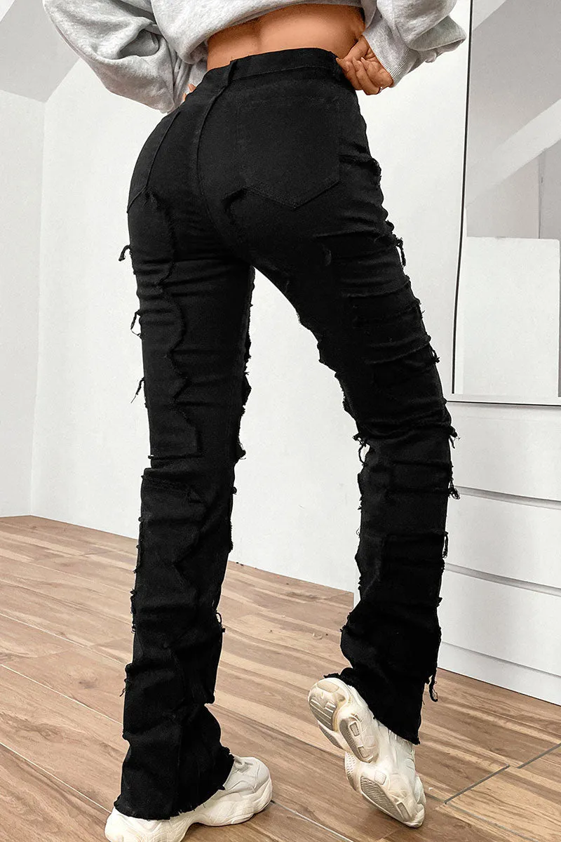PJ628 Patch Distressed Denim Pants