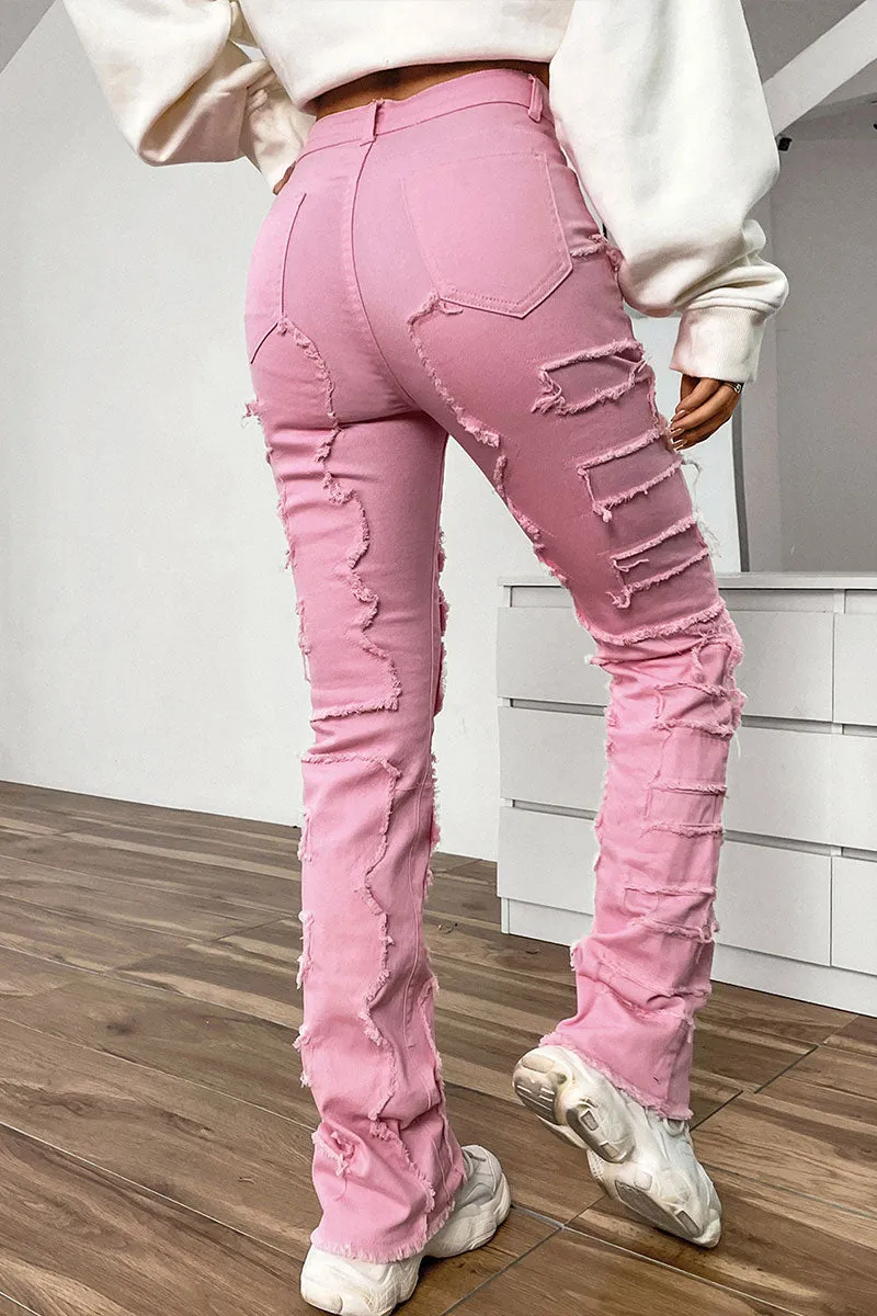 PJ628 Patch Distressed Denim Pants