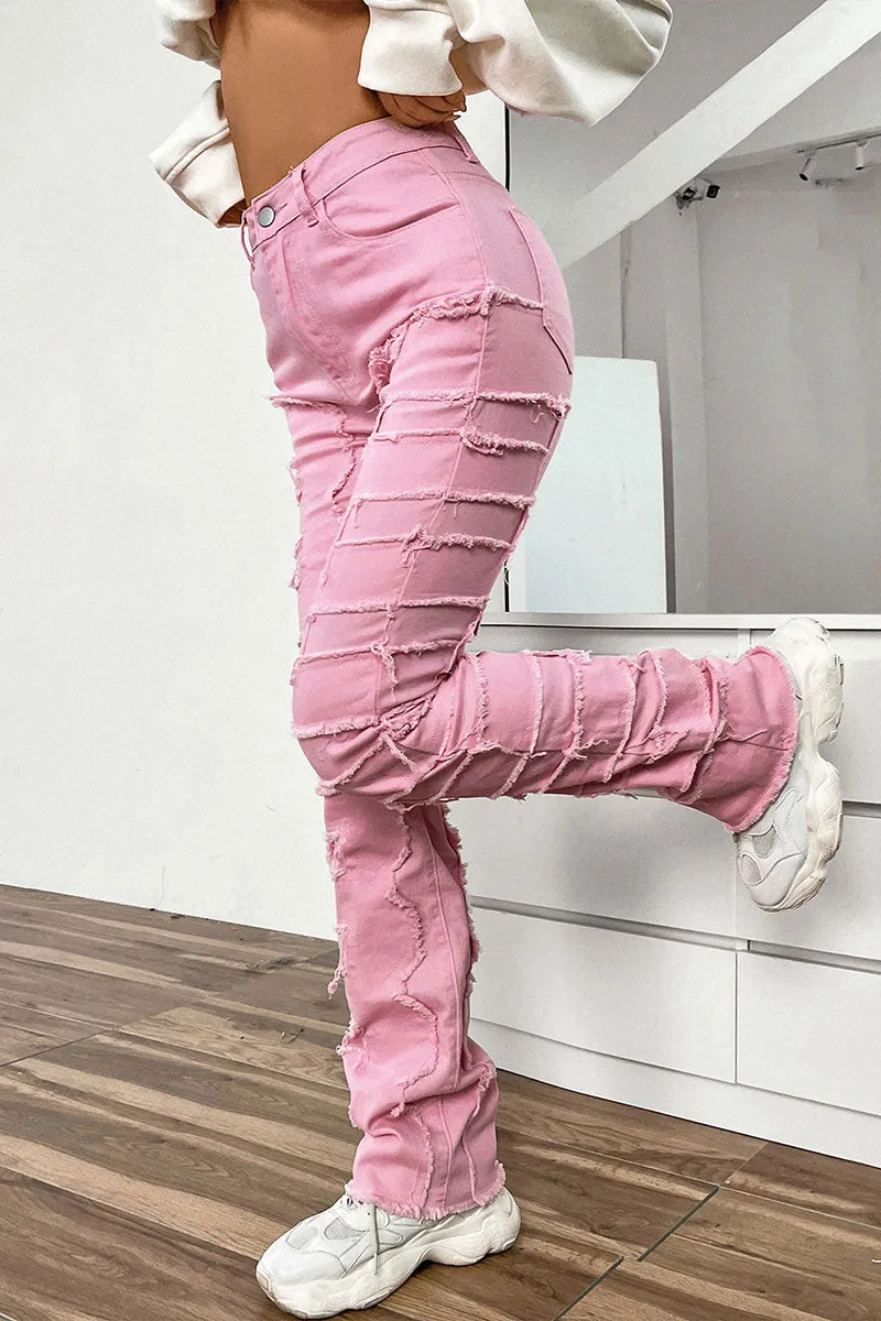 PJ628 Patch Distressed Denim Pants