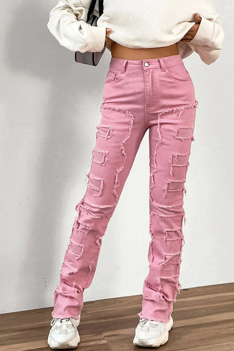 PJ628 Patch Distressed Denim Pants