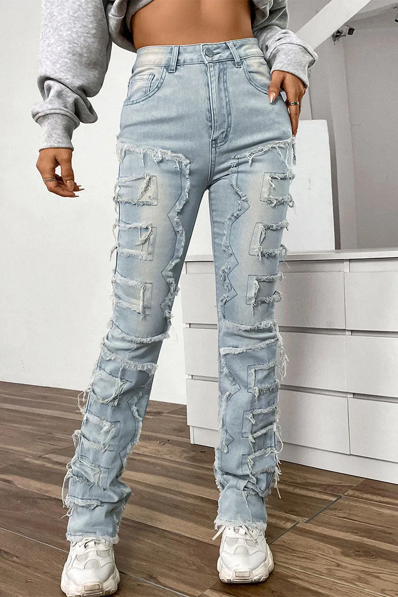 PJ628 Patch Distressed Denim Pants