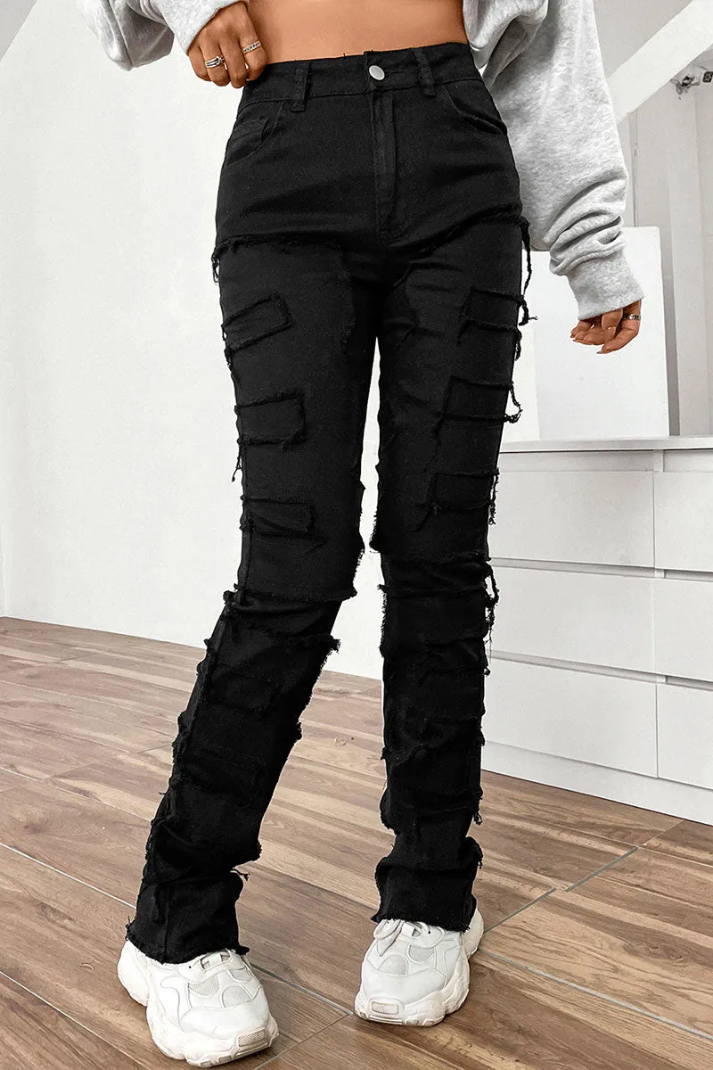 PJ628 Patch Distressed Denim Pants