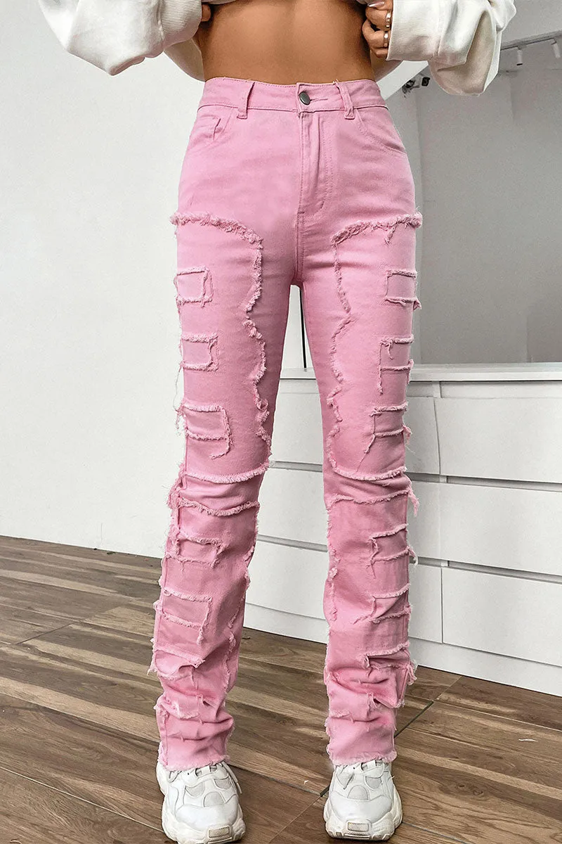 PJ628 Patch Distressed Denim Pants