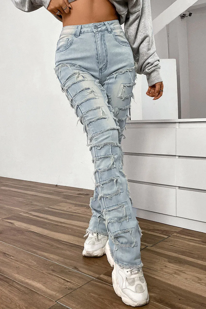 PJ628 Patch Distressed Denim Pants
