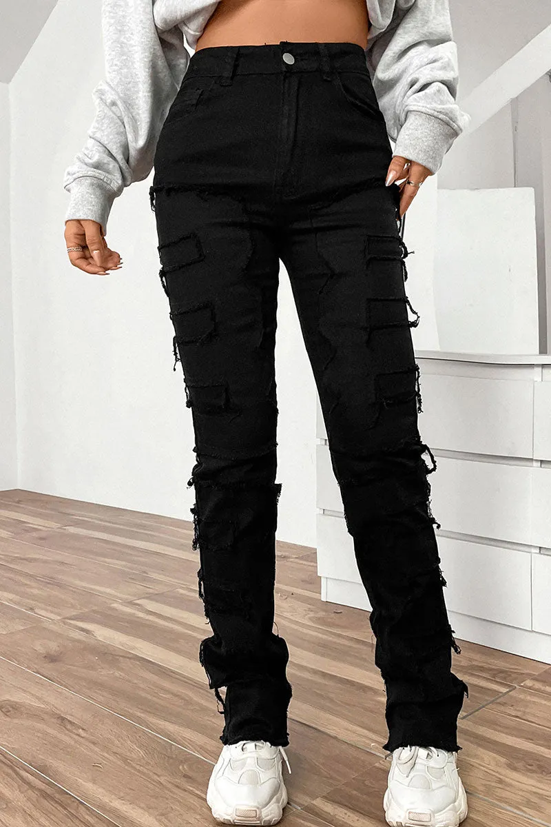 PJ628 Patch Distressed Denim Pants