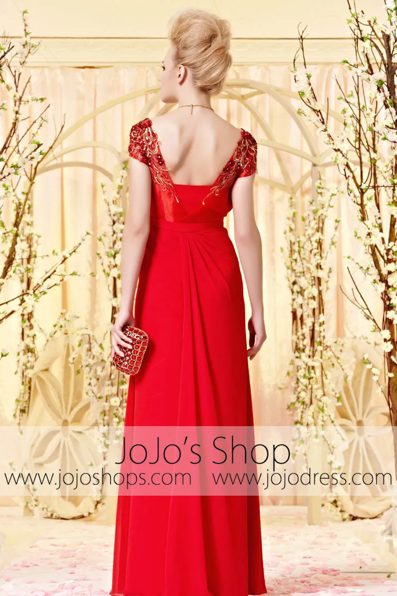 Red Short Sleeves Sweetheart Formal Evening Dress CX830320