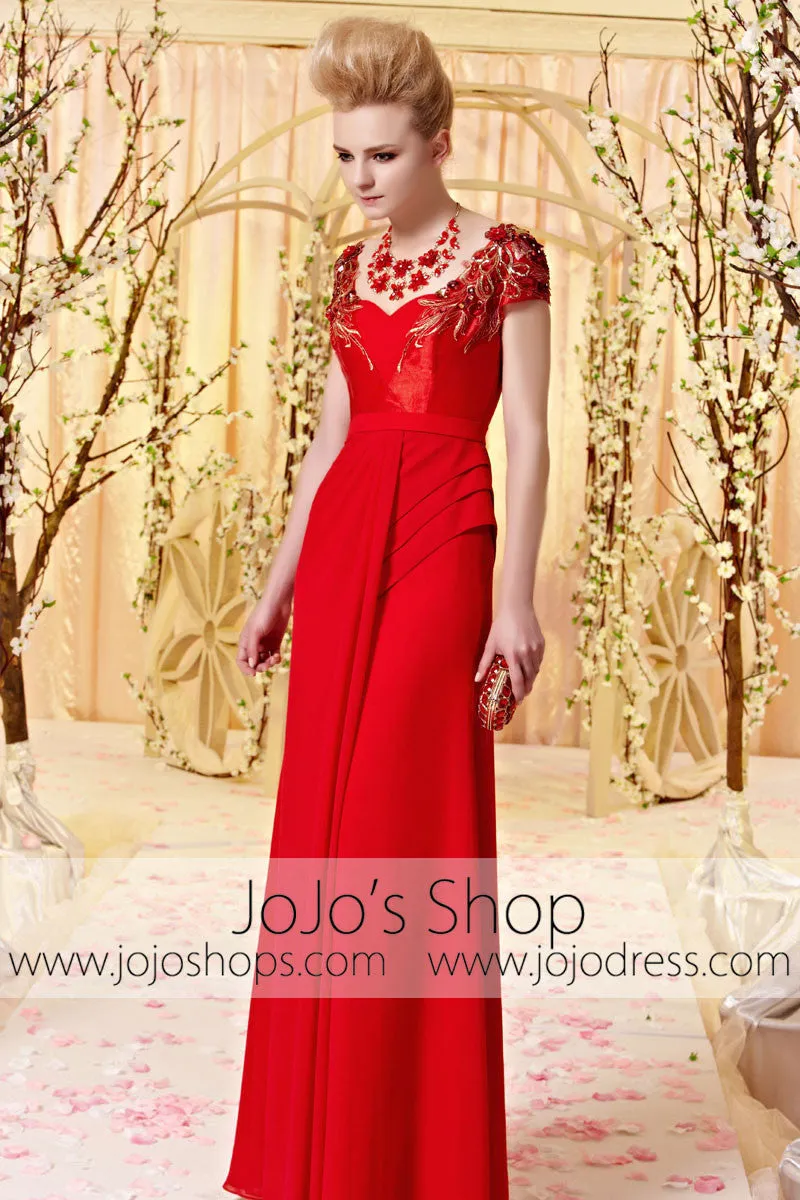 Red Short Sleeves Sweetheart Formal Evening Dress CX830320