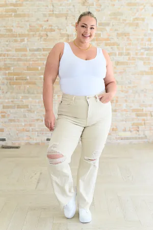 Selena High Rise Distressed 90's Straight Judy Blue Jeans in Bone