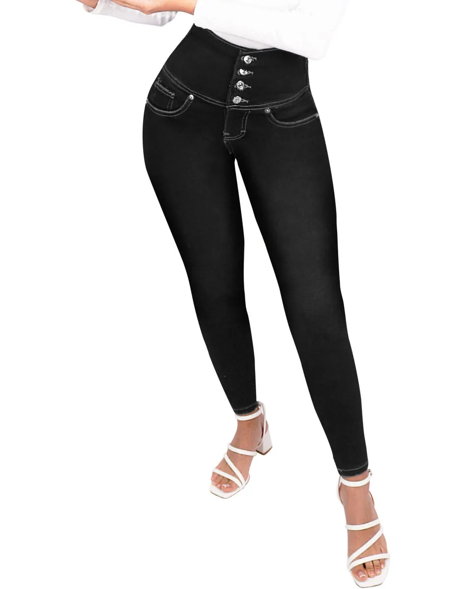 Skull Heart-Shape Lock Print Peach Hip Shaping Jeans