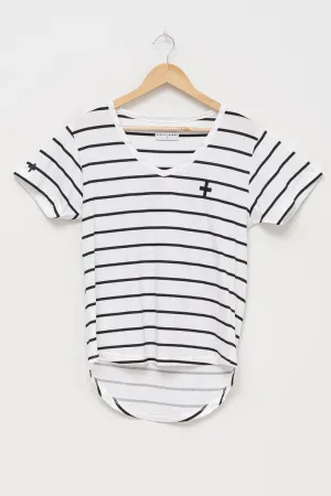 Stella   Gemma - Basics Tee V-Neck - Black / White Stripe