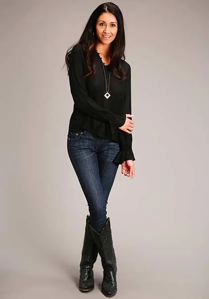 Stetson Women's Herringbone Twill Blouse- Black