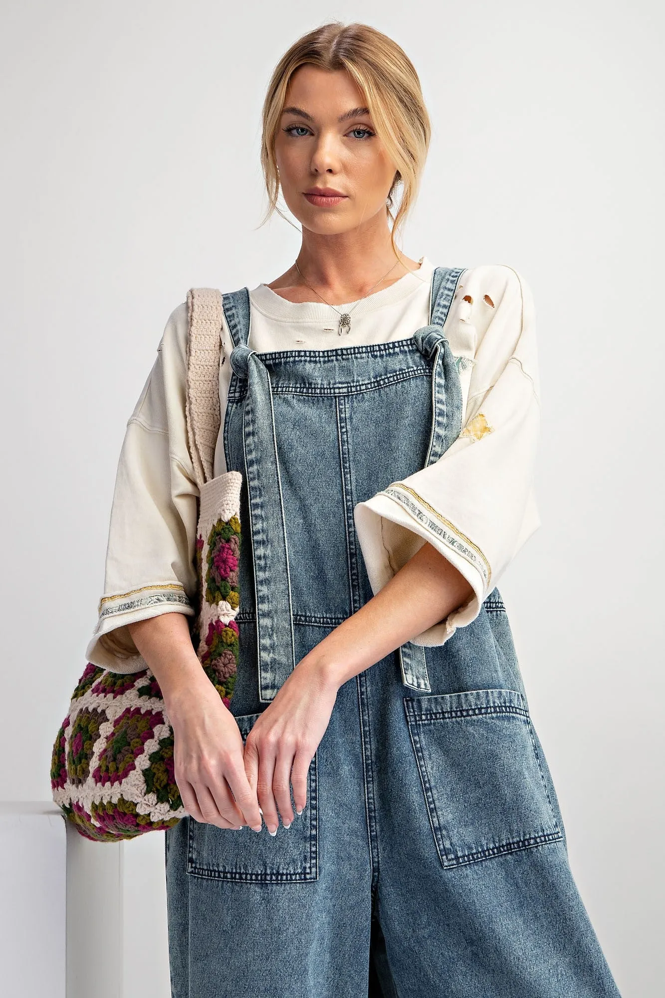 Stone Washed Wide Leg Jumpsuit