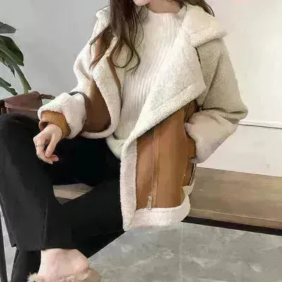 Suede Lamb fleece  Velvet  Winter Cardigan Jacket for women