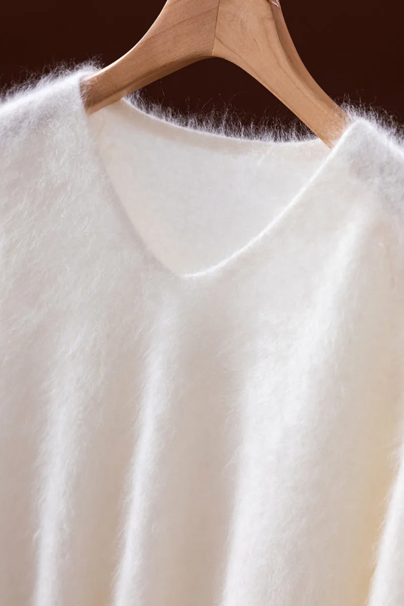 Ultrasoft Brushed Cashmere V-Neck Pullover Sweater
