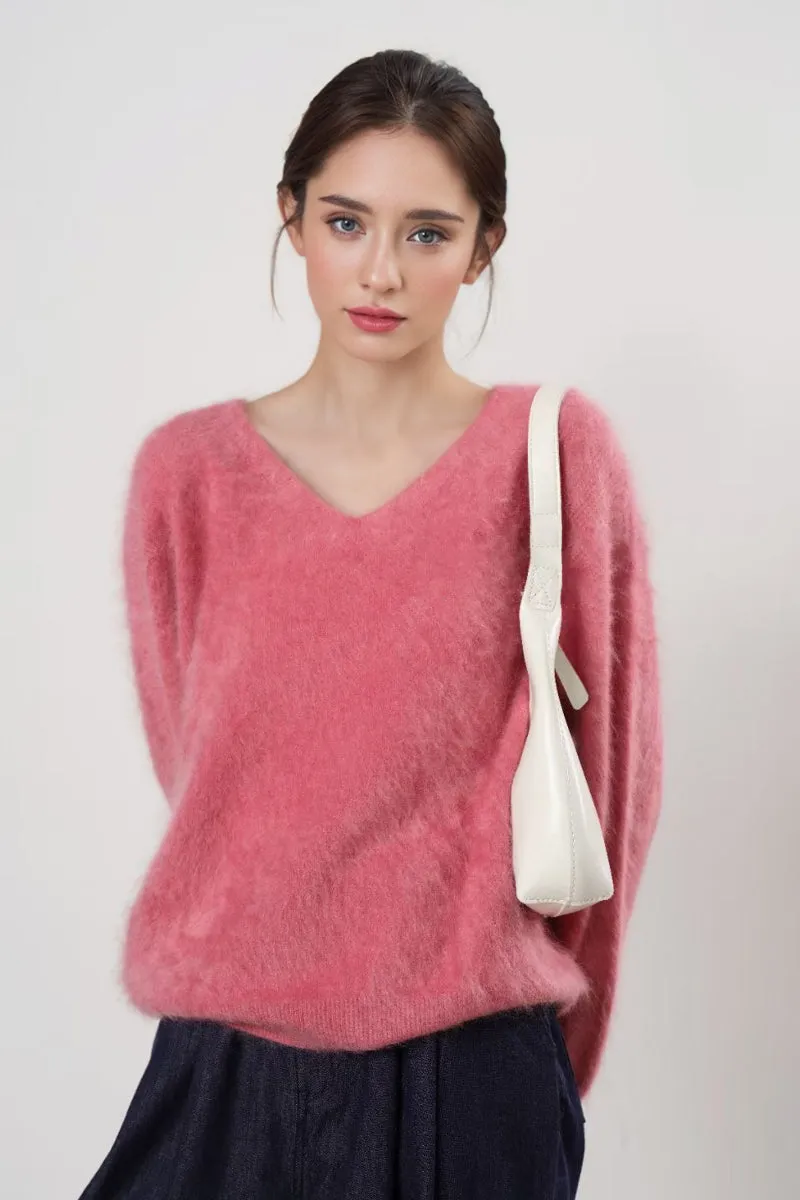 Ultrasoft Brushed Cashmere V-Neck Pullover Sweater