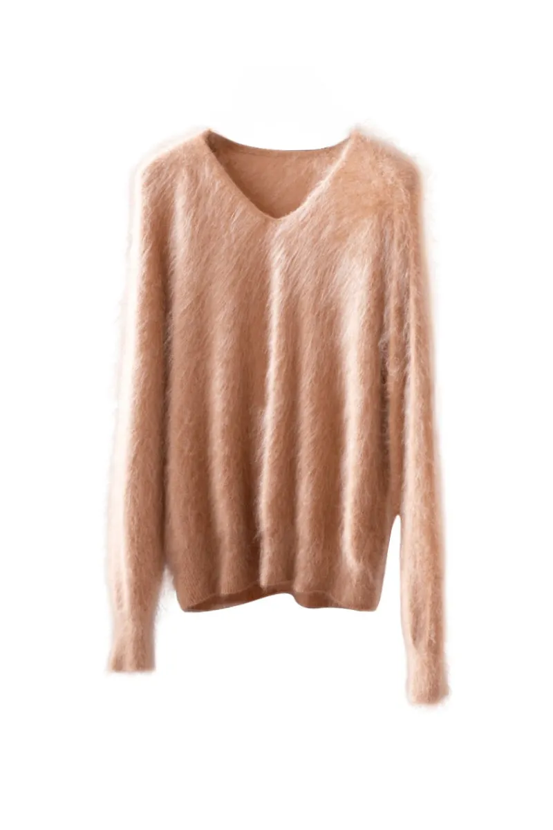 Ultrasoft Brushed Cashmere V-Neck Pullover Sweater