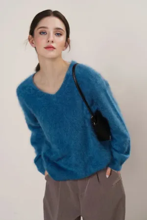 Ultrasoft Brushed Cashmere V-Neck Pullover Sweater