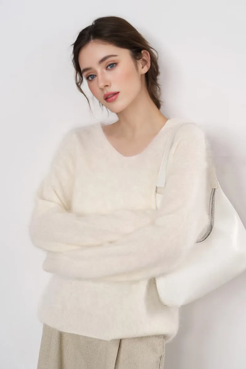 Ultrasoft Brushed Cashmere V-Neck Pullover Sweater