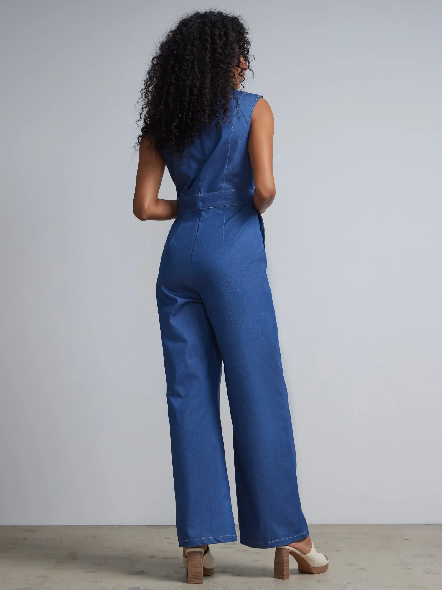 V-Neck Button-Front Jumpsuit