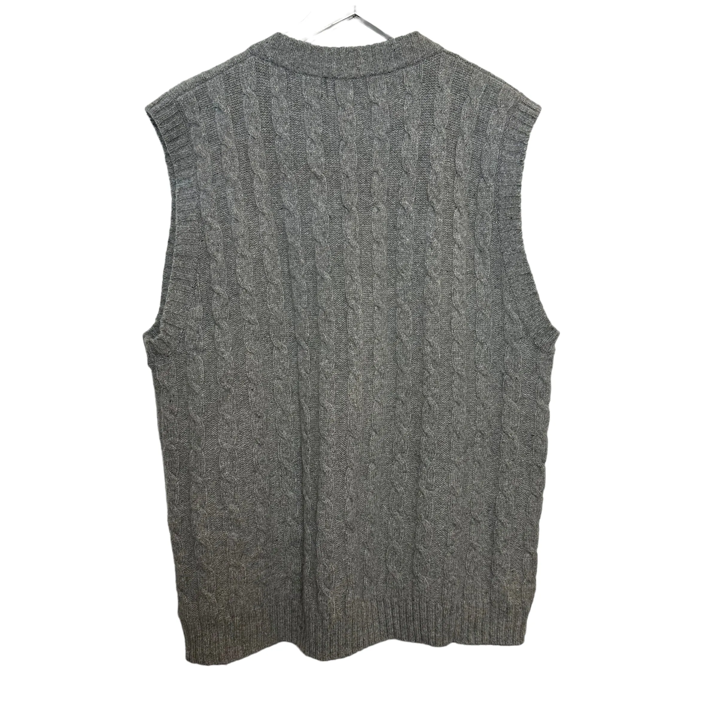 Vintage Eddie Bauer Cable Knit Sweater Vest Gray V Neck 100% Lambswool XL Tall