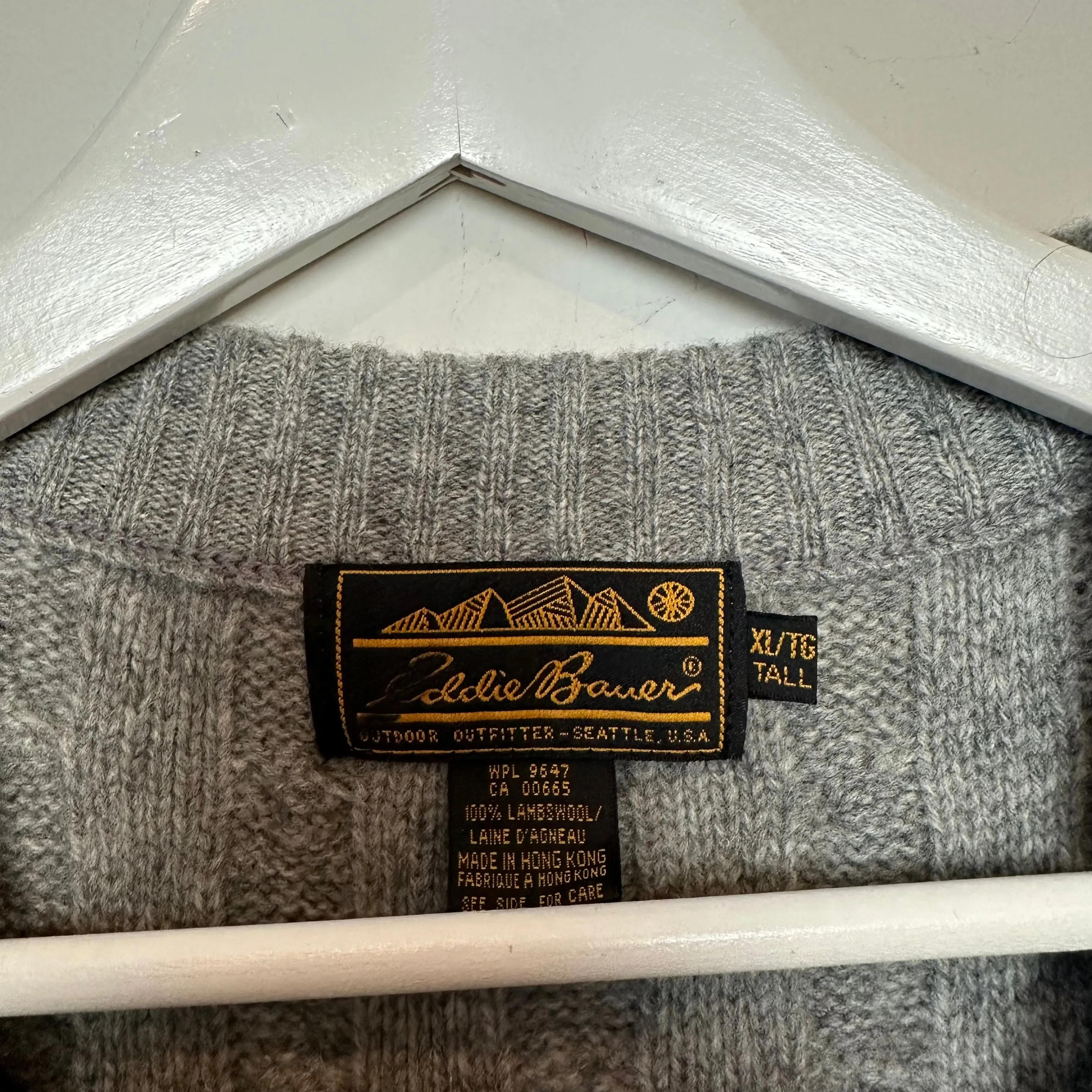 Vintage Eddie Bauer Cable Knit Sweater Vest Gray V Neck 100% Lambswool XL Tall