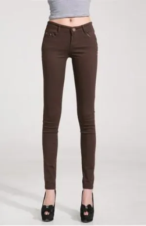 Women Skinny Jeans, Pencil Pants, Brown