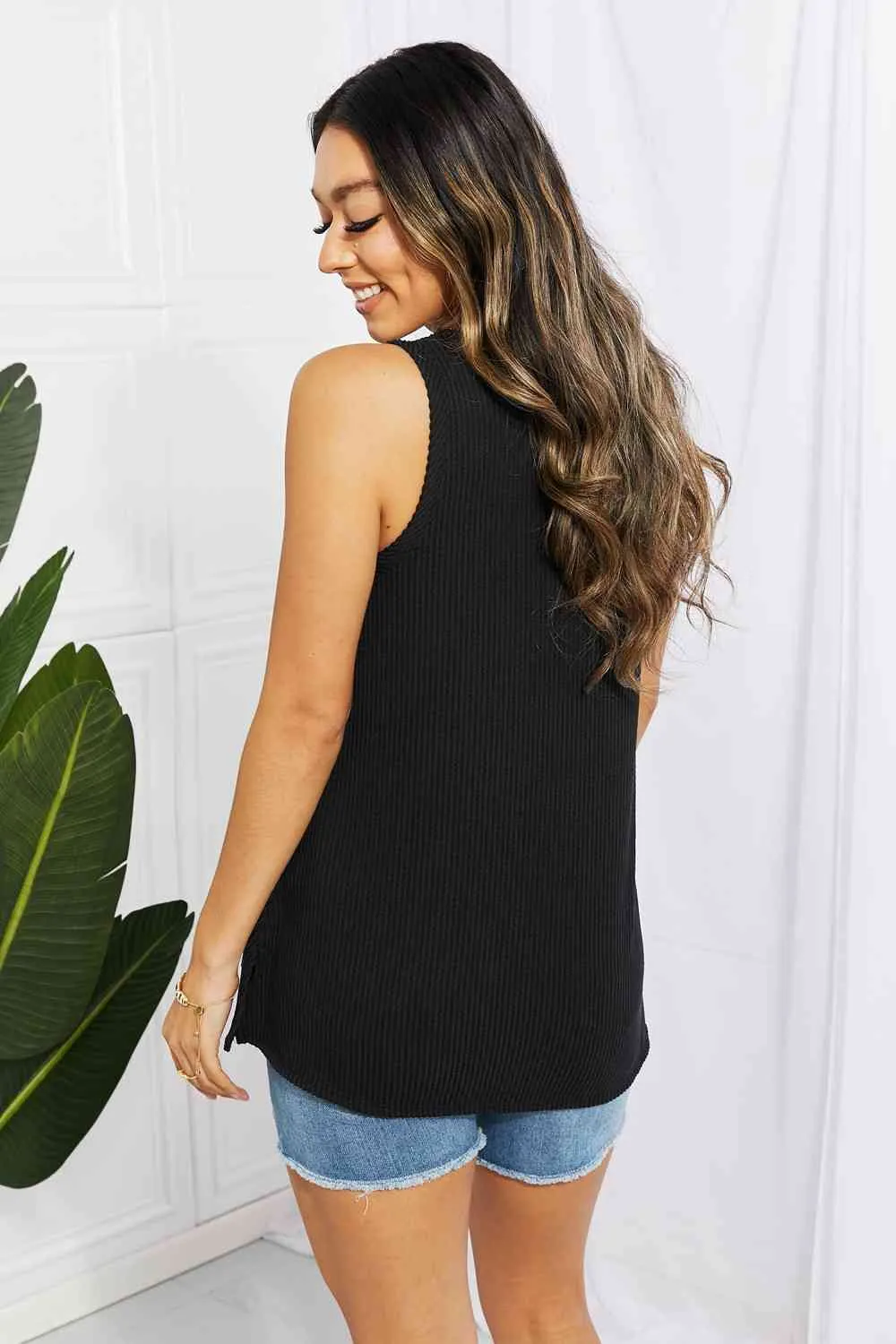 Women's Blumin Apparel Chance of Sun Full Size Ribbed V-Neck Tank in Black
