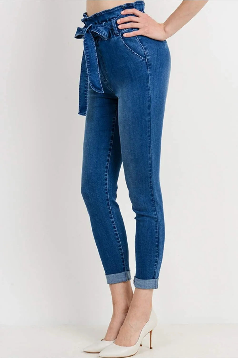 Women's Paperbag High waist Slim Jeans Pants