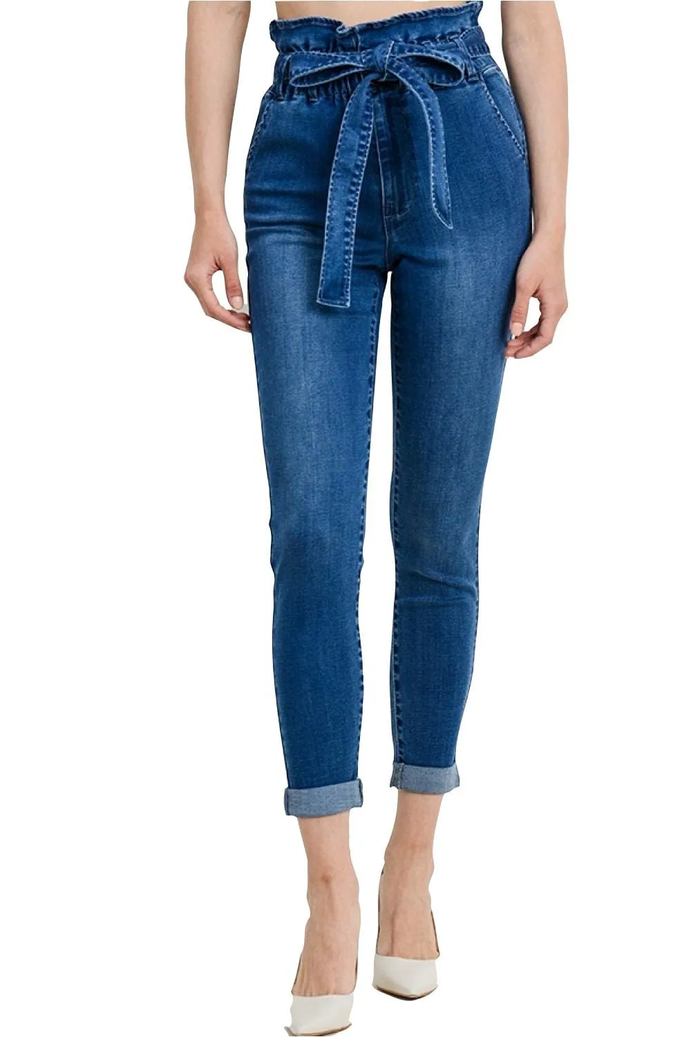 Women's Paperbag High waist Slim Jeans Pants