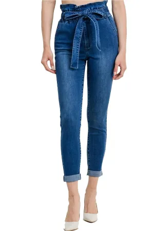 Women's Paperbag High waist Slim Jeans Pants