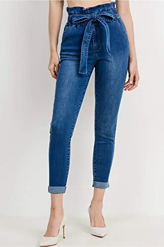 Women's Paperbag High waist Slim Jeans Pants