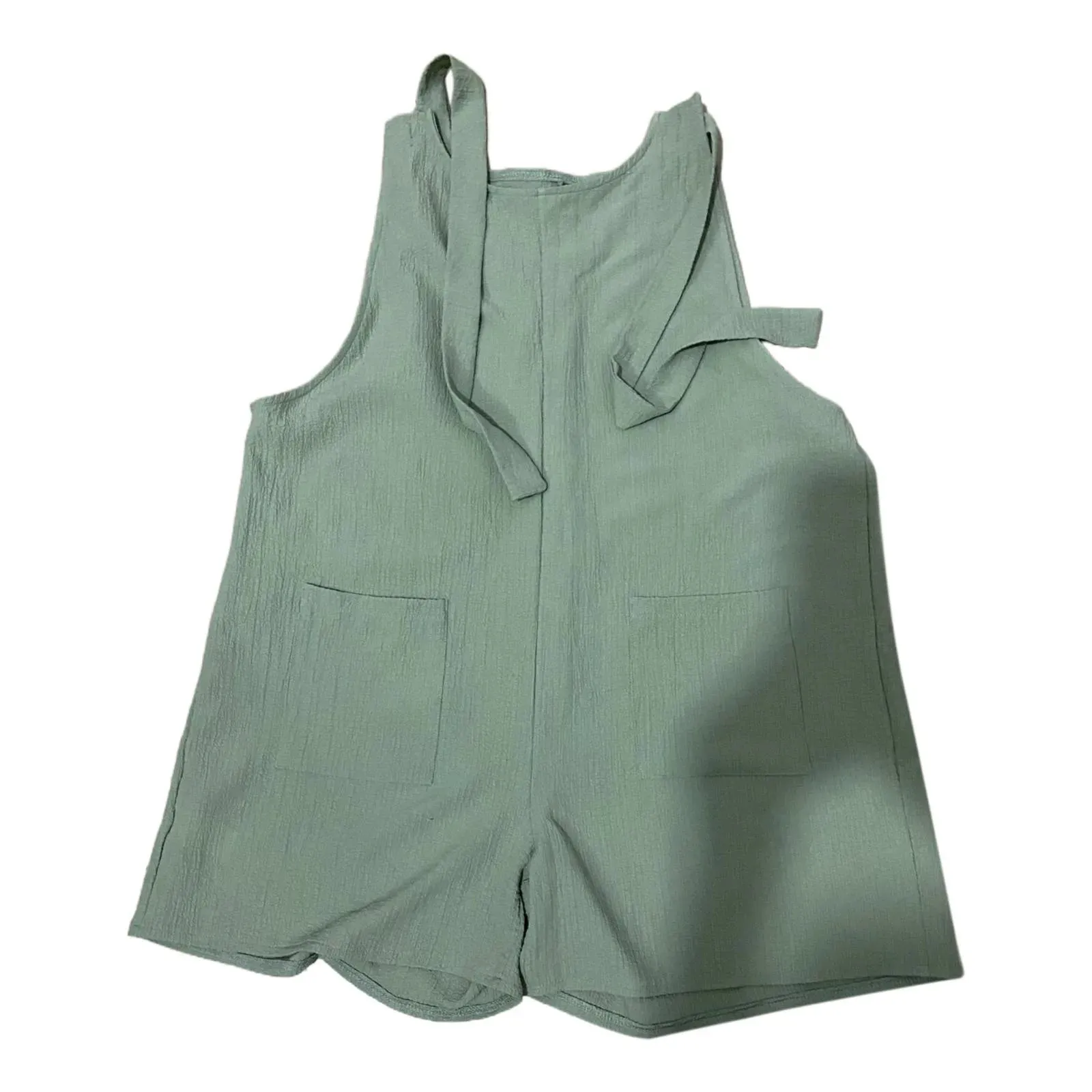 Women's Tie Shoulder Overall Shorts Scoop Neck Romper Jumpsuit With Pocket for Effortless Summer Style