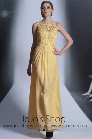Yellow Jewel Neck Formal Prom Evening Dress DQ830975